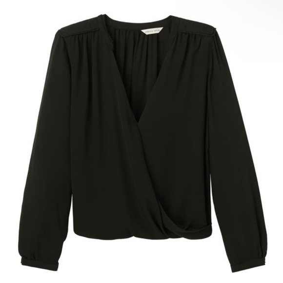 Rebecca Taylor Silk Blouse Long Sleeve Criss Cross Drape V-Neck Black Size 6 - Picture 1 of 10